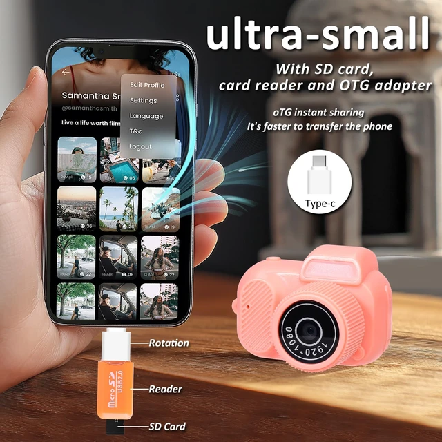Alt view image 5 of 5 - Mini Keychain Camera, FHD 1080p 8MP Mini Digital Camera with 32GB SD Card, 8 Creative Filters, 0.96" HD Display, 100 Mins Battery Life for Decorate Travel Recording Gifts (Pink)