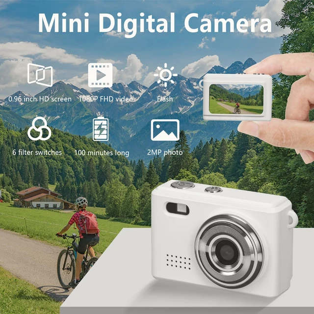 Alt view image 2 of 7 - Mini Keychain Camera, FHD 1080p Mini Digital Camera with 32GB SD Card, 6 Creative Filters, 0.96" HD Display, 100 Mins Battery Life for Decorate Travel Recording Gifts (White-Modern)