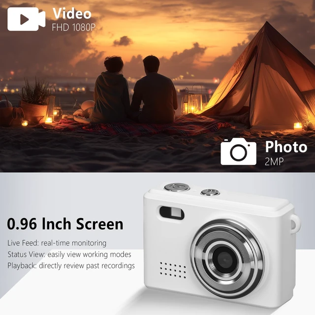 Alt view image 3 of 7 - Mini Keychain Camera, FHD 1080p Mini Digital Camera with 32GB SD Card, 6 Creative Filters, 0.96" HD Display, 100 Mins Battery Life for Decorate Travel Recording Gifts (White-Modern)