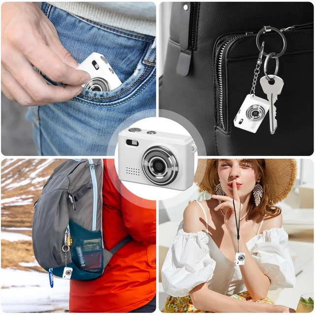 Alt view image 4 of 7 - Mini Keychain Camera, FHD 1080p Mini Digital Camera with 32GB SD Card, 6 Creative Filters, 0.96" HD Display, 100 Mins Battery Life for Decorate Travel Recording Gifts (White-Modern)
