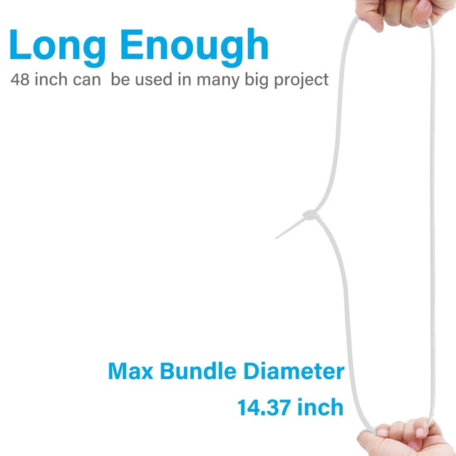 Alt view image 4 of 7 - Extra Long Zip Ties Heavy Duty Outdoor, White Large Zip Ties 48 inch, 12PCS Premium 48 inch Cable Ties, 175 Pounds Tensile Strength, White