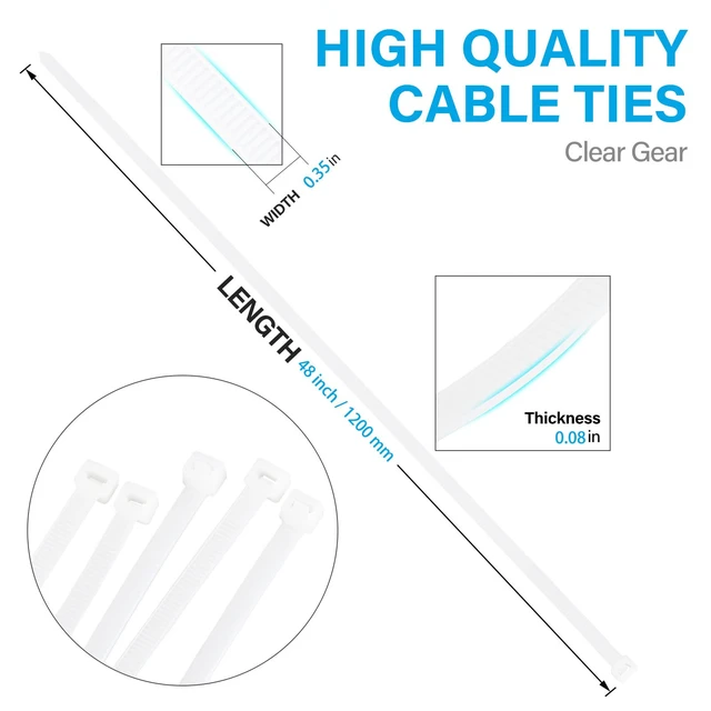 Alt view image 5 of 7 - Extra Long Zip Ties Heavy Duty Outdoor, White Large Zip Ties 48 inch, 12PCS Premium 48 inch Cable Ties, 175 Pounds Tensile Strength, White