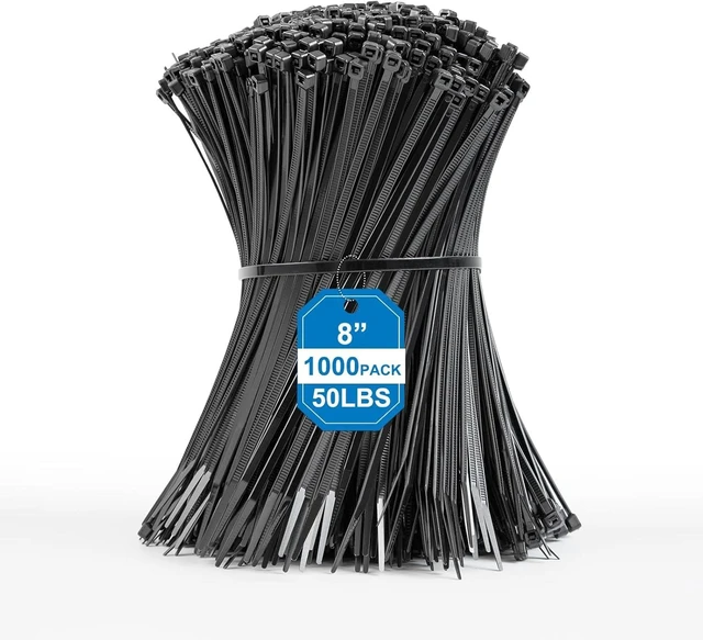 Main image of Zip Ties 8 Inch -1000 Pcs Black Zip Ties for Indoor and Outdoor Use Black Cable Ties 50lbs Tensile Strength, Self-Locking wire ties, UV Resistant Flame Retardant,Nylon Zipties Cable Management