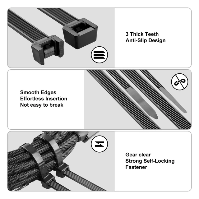 Alt view image 4 of 7 - Zip Ties 8 Inch -1000 Pcs Black Zip Ties for Indoor and Outdoor Use Black Cable Ties 50lbs Tensile Strength, Self-Locking wire ties, UV Resistant Flame Retardant,Nylon Zipties Cable Management