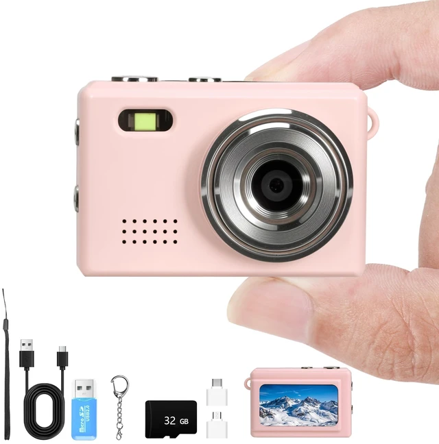 Main image of Mini Keychain Camera, FHD 1080p Mini Digital Camera with 32GB SD Card, 6 Creative Filters, 0.96" HD Display, 100 Mins Battery Life for Decorate Travel Recording Gifts (Pink-Modern)