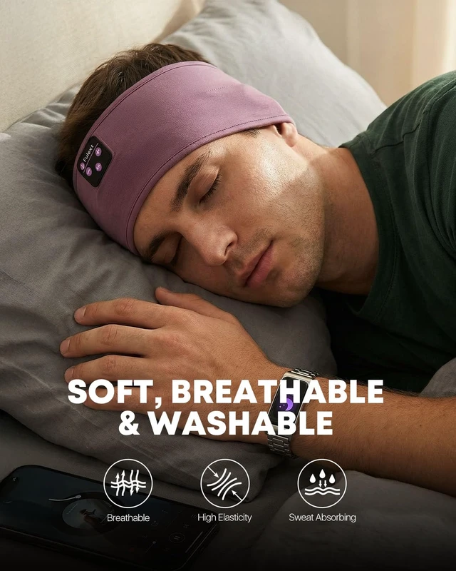 Alt view image 6 of 7 - Sleep Headphones Headband for Side Sleepers - Bluetooth Wireless Music Headband with Stereo Speakers, Sweatproof for Sports and Meditation