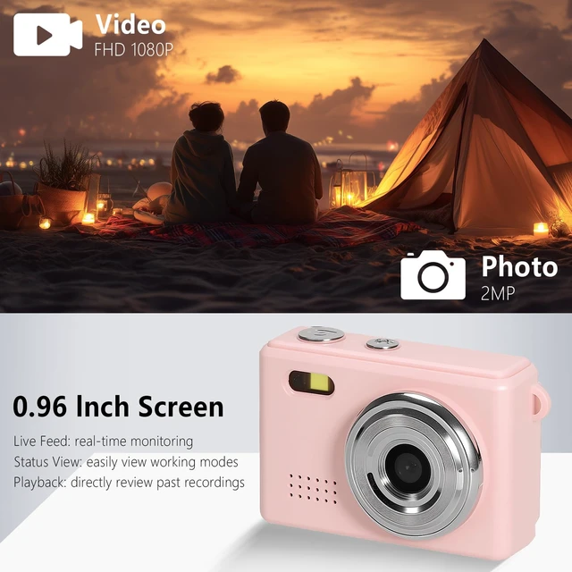 Alt view image 3 of 7 - Mini Keychain Camera, FHD 1080p Mini Digital Camera with 32GB SD Card, 6 Creative Filters, 0.96" HD Display, 100 Mins Battery Life for Decorate Travel Recording Gifts (Pink-Modern)