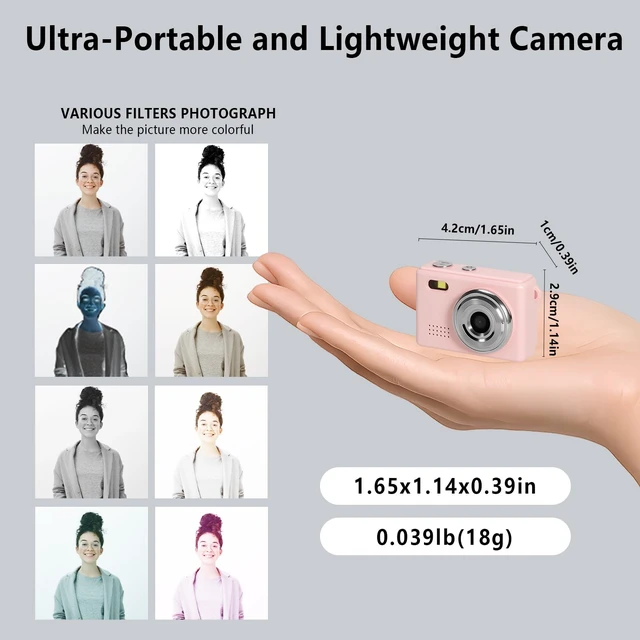 Alt view image 6 of 7 - Mini Keychain Camera, FHD 1080p Mini Digital Camera with 32GB SD Card, 6 Creative Filters, 0.96" HD Display, 100 Mins Battery Life for Decorate Travel Recording Gifts (Pink-Modern)