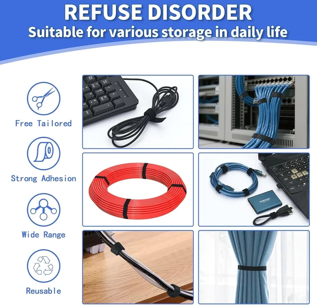 Alt view image 2 of 7 - 1/2In x 500Ft Reusable Cable Ties Hook and Loop Roll Tie Down Straps, Nylon Double-Sided Strips, Adjustable Multi-Purpose Wrap Fasteners forOffice, Home, Data Center