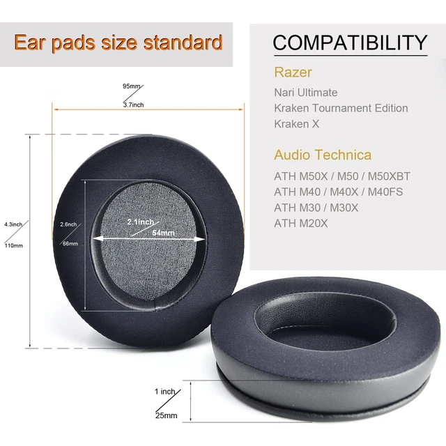 Alt view image 2 of 5 - Cooling Gel Earpads for Razer Nari Kraken Kitty ATH M50X Headset Also for Razer Nari / Nari Ultimate / Nari Essential / Kraken Tournament Edition / Kraken Kitty / Kraken X /ATH M50X / M40X