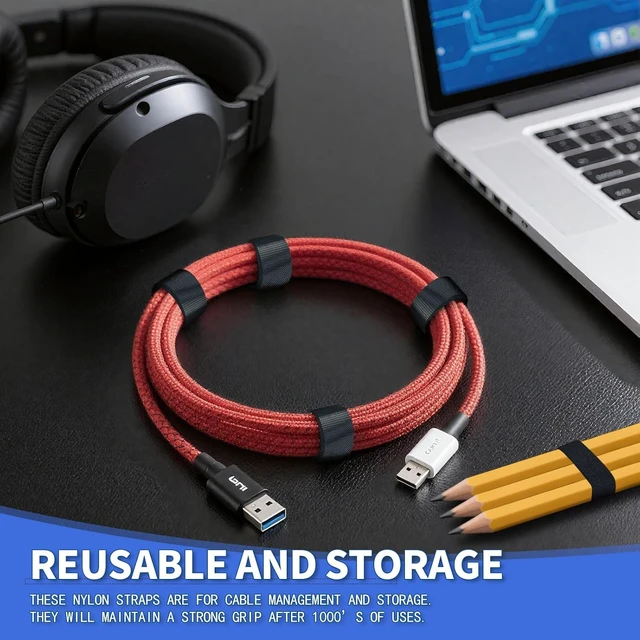 Alt view image 3 of 7 - 1/2In x 500Ft Reusable Cable Ties Hook and Loop Roll Tie Down Straps, Nylon Double-Sided Strips, Adjustable Multi-Purpose Wrap Fasteners forOffice, Home, Data Center