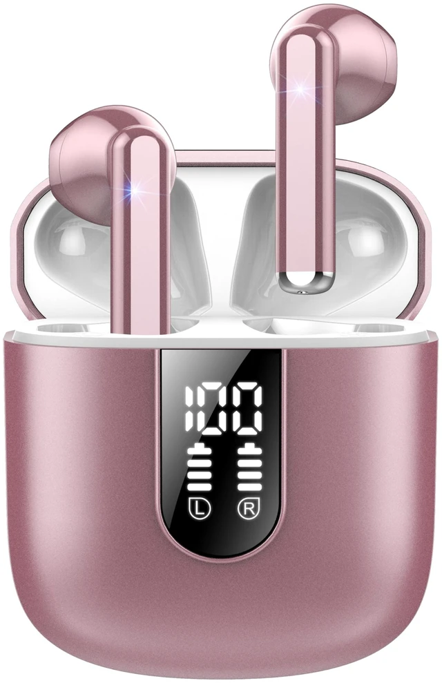 Main image of Wireless Earbuds, Bluetooth 5.4 Headphones HiFi Stereo, Bluetooth Earbuds with ENC Noise Cancelling Mic, 36H LED Display Ear Buds, IPX7 in Ear Earphones for Phone Tablet Laptop Sports, Rose Gold