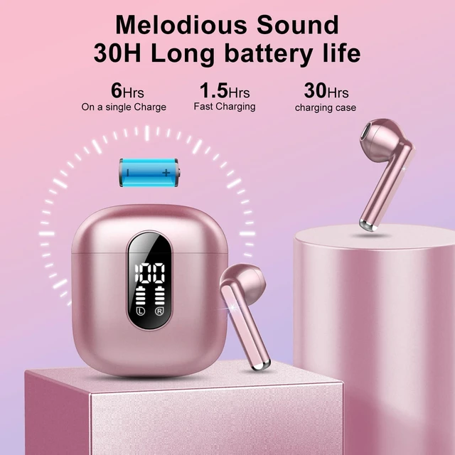Alt view image 5 of 7 - Wireless Earbuds, Bluetooth 5.4 Headphones HiFi Stereo, Bluetooth Earbuds with ENC Noise Cancelling Mic, 36H LED Display Ear Buds, IPX7 in Ear Earphones for Phone Tablet Laptop Sports, Rose Gold
