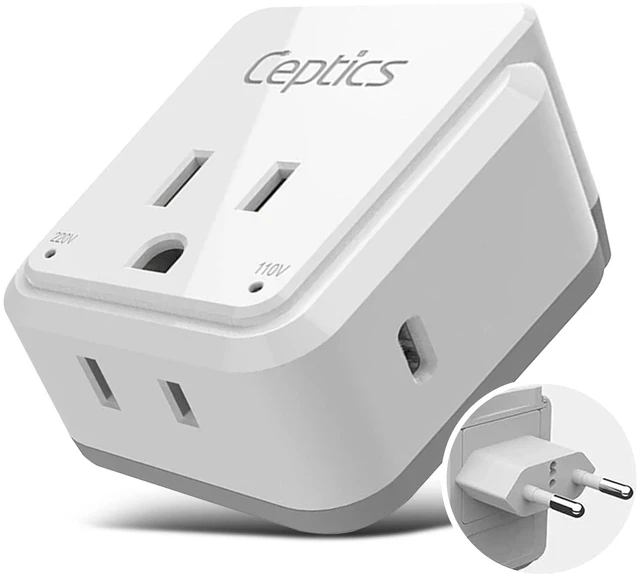 Main image of European Plug Adapter, Safe USB-C 30W PD & QC 3.0-2 USA Socket - Compact & Powerful - Use in Greece, Italy, Switzerland, Turkey, Portugal - Includes Type C Swadapt Attachment