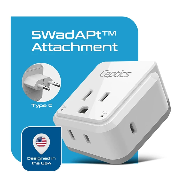 Alt view image 4 of 7 - European Plug Adapter, Safe USB-C 30W PD & QC 3.0-2 USA Socket - Compact & Powerful - Use in Greece, Italy, Switzerland, Turkey, Portugal - Includes Type C Swadapt Attachment