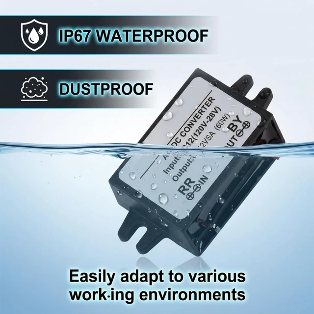 Alt view image 3 of 7 - AC to DC Converter 12V, Step Down Converter AC 10-28V to DC 12V, 5A, 60W, 3A, IP67, Automatic, Corded Electric