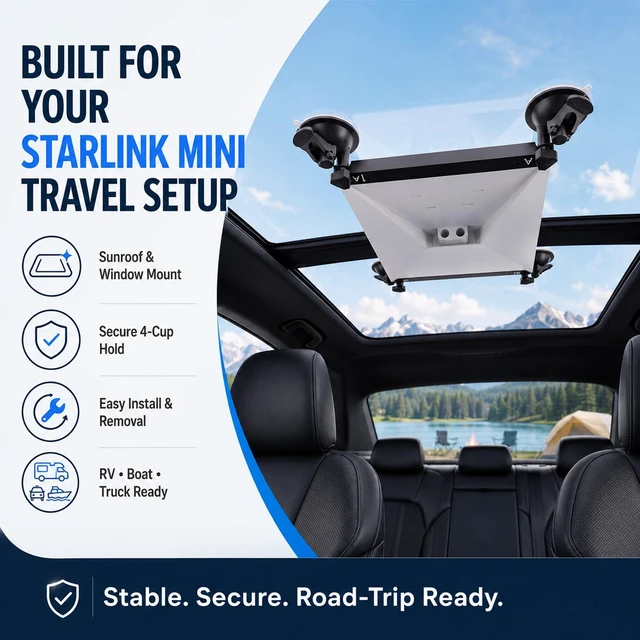 Alt view image 7 of 7 - Starlink Mini Mount, Suction Cup Glass Mount, Heavy Duty Base No Drilling Installation, Quick Setup, RV Truck Boat Travel Ready