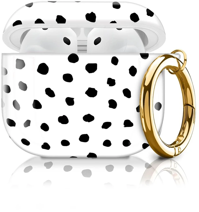 Main image of Cute Case Cover Compatible with AirPods 4th Generation 2024, Shockproof for Women & Girls with Cute Golden Round Buckle Protective, Anti-Drop Design(White Polka Dot)