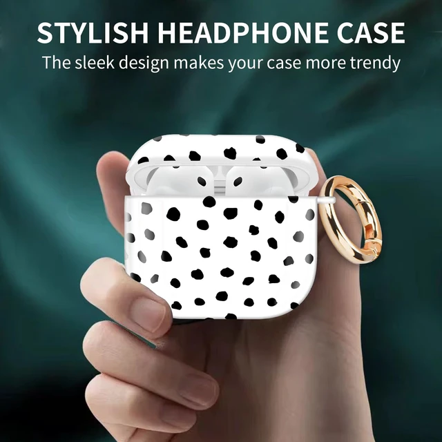 Alt view image 2 of 6 - Cute Case Cover Compatible with AirPods 4th Generation 2024, Shockproof for Women & Girls with Cute Golden Round Buckle Protective, Anti-Drop Design(White Polka Dot)