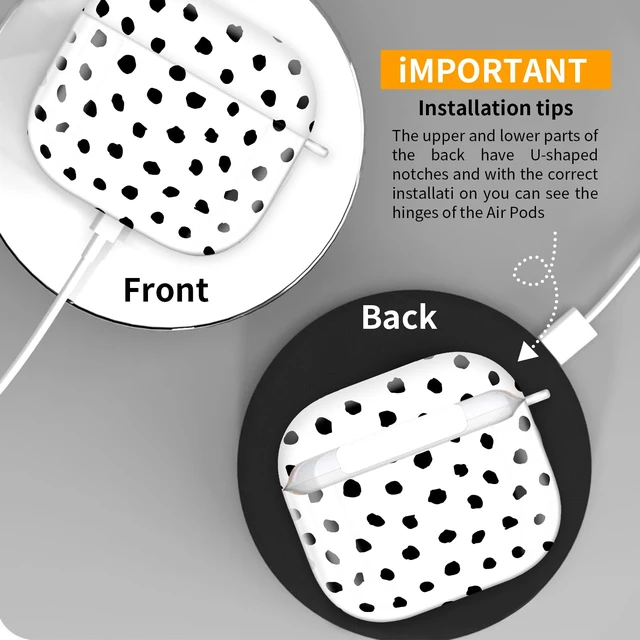 Alt view image 3 of 6 - Cute Case Cover Compatible with AirPods 4th Generation 2024, Shockproof for Women & Girls with Cute Golden Round Buckle Protective, Anti-Drop Design(White Polka Dot)