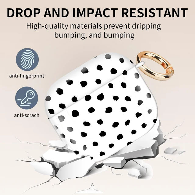 Alt view image 4 of 6 - Cute Case Cover Compatible with AirPods 4th Generation 2024, Shockproof for Women & Girls with Cute Golden Round Buckle Protective, Anti-Drop Design(White Polka Dot)