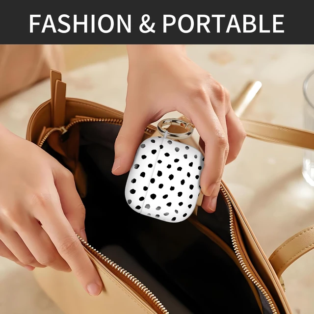 Alt view image 5 of 6 - Cute Case Cover Compatible with AirPods 4th Generation 2024, Shockproof for Women & Girls with Cute Golden Round Buckle Protective, Anti-Drop Design(White Polka Dot)