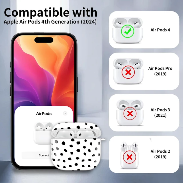 Alt view image 6 of 6 - Cute Case Cover Compatible with AirPods 4th Generation 2024, Shockproof for Women & Girls with Cute Golden Round Buckle Protective, Anti-Drop Design(White Polka Dot)