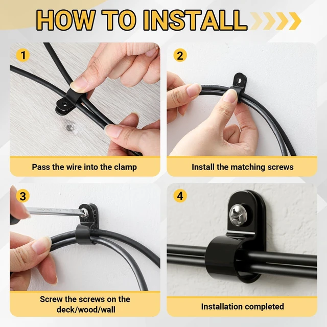 Alt view image 5 of 6 - 100 Pcs 1/2inch Rope Light Clips P-Style Black Cable Clamps Outside Mounting Cable Plastic Clamps, Compatible with Stainless Steel Screw, for Wire Cord Management, Reinforced & Thickened Design