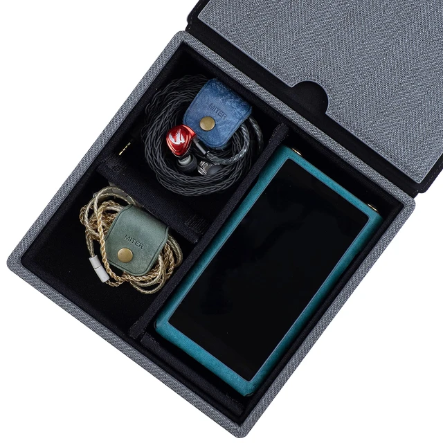 Alt view image 2 of 7 - Carrying Case for 4 IEM Earphones, Handmade Italy PU Leather Hard Box for Earphones + Digital Audio Player DAP AMP DAC Storage carry cover box (4 Earphone Case-Black)