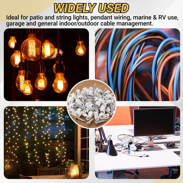 Alt view image 6 of 6 - 100 Pcs 1/2inch Rope Light Clips P-Style White Cable Clamps Outside Mounting Cable Plastic Clamps, Compatible with Stainless Steel Screw, for Wire Cord Management, Reinforced & Thickened Design