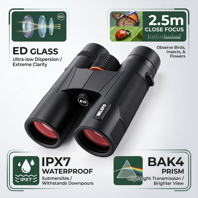 Alt view image 3 of 7 - 10x42 Binoculars with ED Glass for Adults Stable Phone Adapter included, Waterproof, Fogproof, for Bird Watching, Hunting, Hiking and Football Games