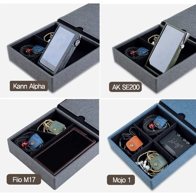Alt view image 3 of 7 - Carrying Case for 4 IEM Earphones, Handmade Italy PU Leather Hard Box for Earphones + Digital Audio Player DAP AMP DAC Storage carry cover box (4 Earphone Case-Black)