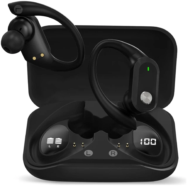 Main image of Wireless Earbuds Bluetooth 5.3 Headphones Sport Sweat Resistant Sports Earphones with Earhooks,48H Playtime,Lightweight 7.8g,Fast Charging Case,Noise Cancelling Mic for Running Gym Workout-Black