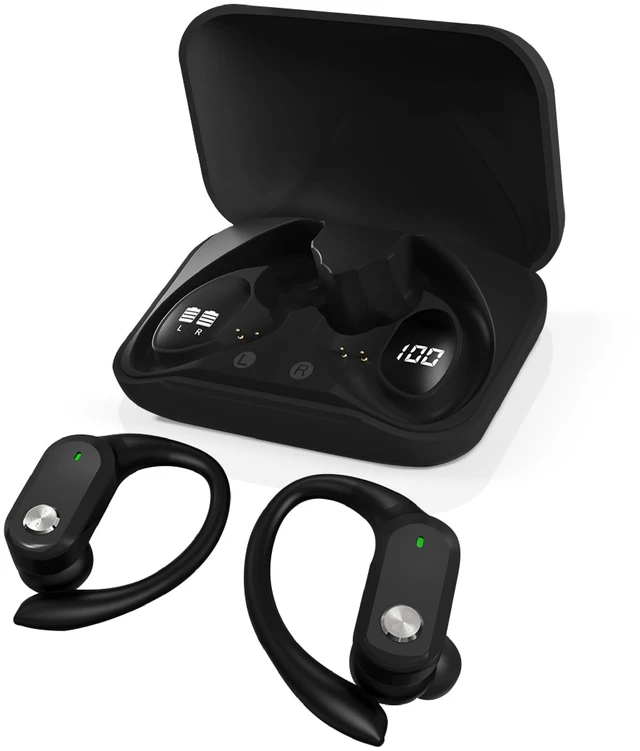 Alt view image 2 of 7 - Wireless Earbuds Bluetooth 5.3 Headphones Sport Sweat Resistant Sports Earphones with Earhooks,48H Playtime,Lightweight 7.8g,Fast Charging Case,Noise Cancelling Mic for Running Gym Workout-Black