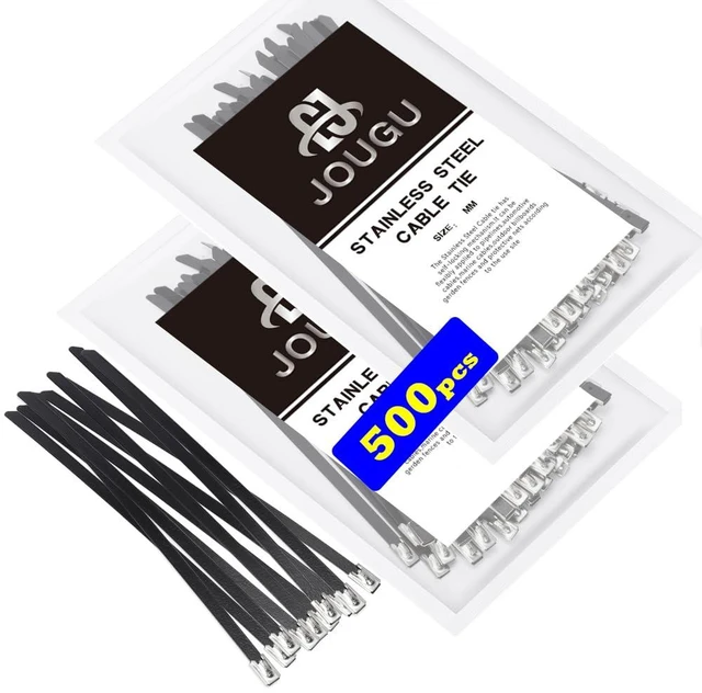Main image of Metal Zip Ties black 500PCS 11.8 inch 304 Stainless Steel Locking Cable 250LB 300mm Heavy Duty Exhaust Wrap Multi Purpose Binding for machinery, vehicles, farms, cables, pipes,Fence(black/500PCS)