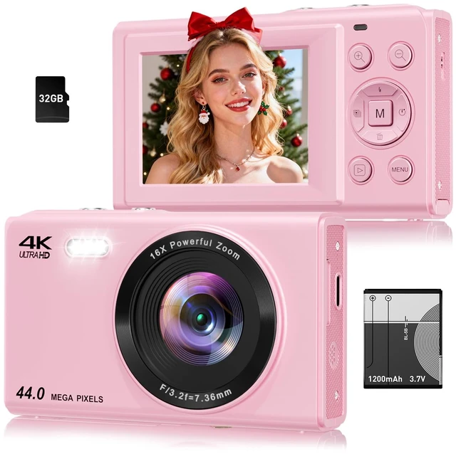 Main image of Digital Camera, 4K 44MP Autofocus Point and Shoot Camera with 16X Zoom 2.4" LCD Portable Compact Camera for Kids Teens Boys Girls Adults