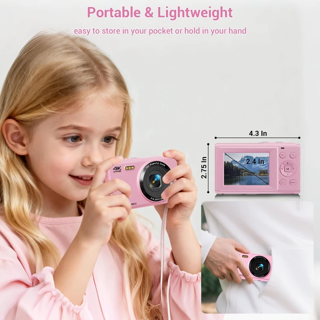 Alt view image 7 of 7 - Digital Camera, 4K 44MP Autofocus Point and Shoot Camera with 16X Zoom 2.4" LCD Portable Compact Camera for Kids Teens Boys Girls Adults