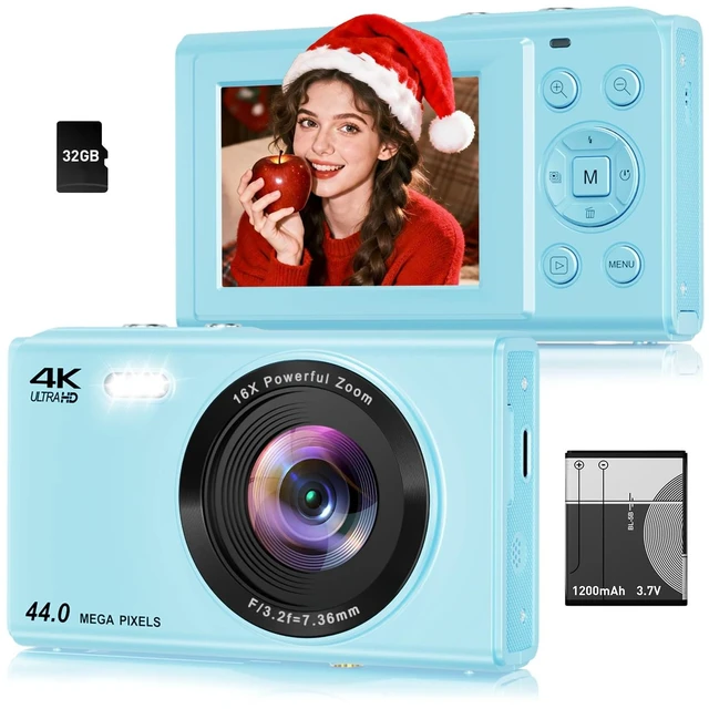 Main image of Digital Camera, 4K 44MP Autofocus Point and Shoot Camera with 16X Zoom 2.4" LCD Portable Compact Camera for Kids Teens Boys Girls Adults