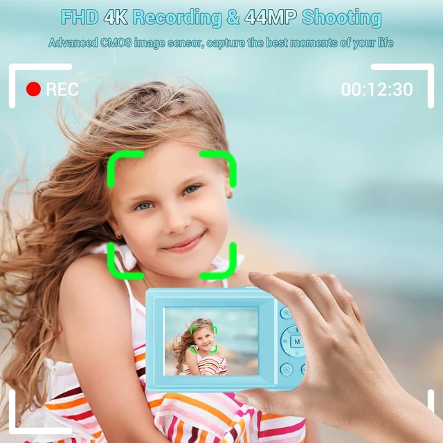 Alt view image 2 of 7 - Digital Camera, 4K 44MP Autofocus Point and Shoot Camera with 16X Zoom 2.4" LCD Portable Compact Camera for Kids Teens Boys Girls Adults