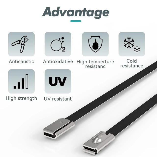 Alt view image 6 of 7 - Metal Zip Ties black 500PCS 11.8 inch 304 Stainless Steel Locking Cable 250LB 300mm Heavy Duty Exhaust Wrap Multi Purpose Binding for machinery, vehicles, farms, cables, pipes,Fence(black/500PCS)