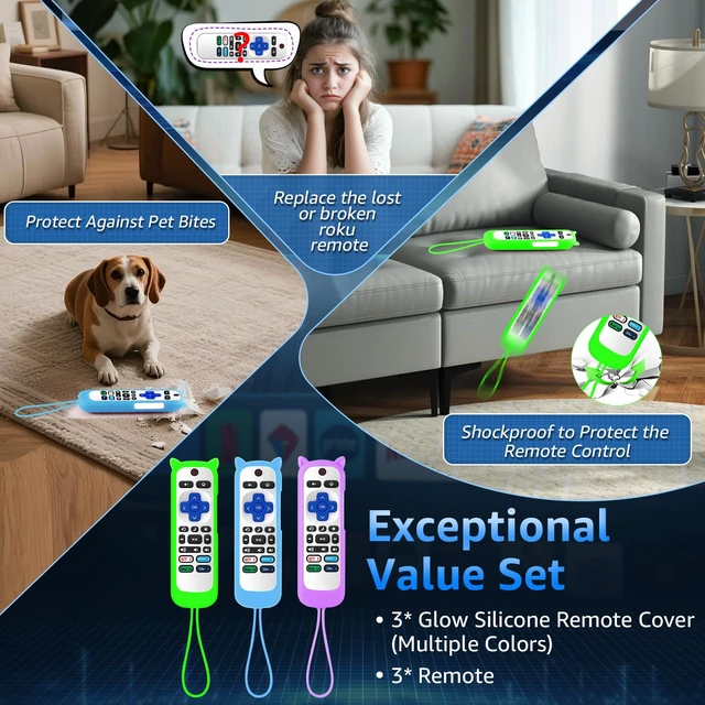 Alt view image 4 of 7 - (Pack of 3) Replacement Remote Only for Roku TV with Soft Remote Cover Universal Remote for TCL/Onn/Hisense/Sharp/Element/Philips Roku Smart TV (Elegant White)Not for Roku Stick, Box,Speaker