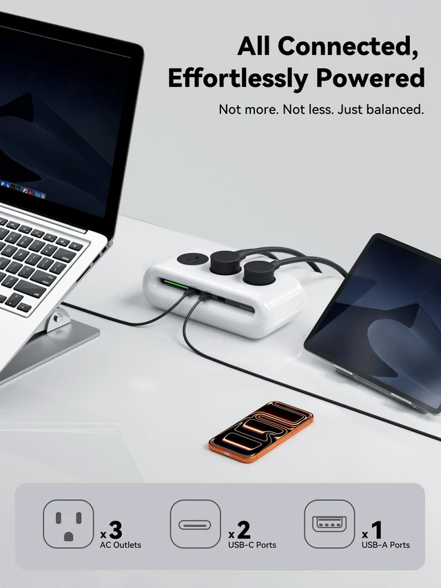 Alt view image 2 of 6 - 65W Charging Station, USB Ports Power Strip, 6 Port Charging Station Surge Protector with 3 AC, 2 USB C, 1 USB A, 5ft Extension Cord, Power Delivery for Home, Office, Conference Rooms, Desk Accessory
