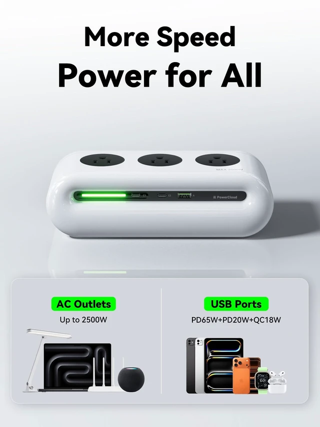 Alt view image 3 of 6 - 65W Charging Station, USB Ports Power Strip, 6 Port Charging Station Surge Protector with 3 AC, 2 USB C, 1 USB A, 5ft Extension Cord, Power Delivery for Home, Office, Conference Rooms, Desk Accessory