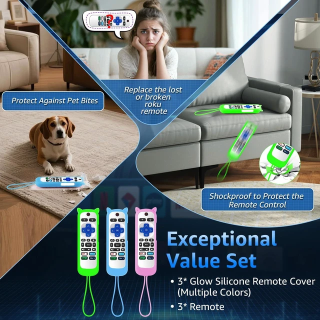 Alt view image 4 of 7 - (Pack of 3) Replacement Remote Only for Roku TV with Soft Remote Cover Universal Remote for TCL/Onn/Hisense/Sharp/Element/Philips Roku Smart TV (Elegant White)Not for Roku Stick, Box,Speaker