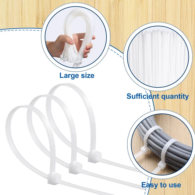 Alt view image 3 of 7 - 1000 Pcs 14 in Zip Ties Heavy Duty Plastic Wire Ties, White Self Locking Wraps, 14 Inch Cable Ties for Wire Management, Indoor Outdoor Use, 49 lb Tensile Strength, UV Protection