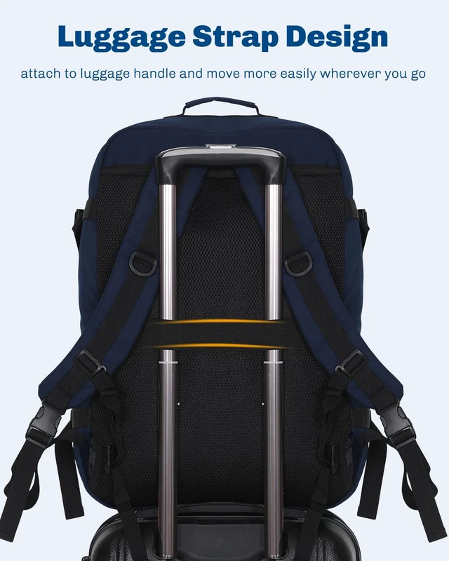 Alt view image 2 of 7 - 38L Flight Approved Backpack Carry On Travel Bag for Men Women Dark Blue Large Weekender Cabin Luggage,Padded 15" Laptop Sleeve,Convertible Overnight Duffel,9 Organized Pockets