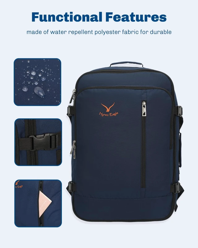 Alt view image 5 of 7 - 38L Flight Approved Backpack Carry On Travel Bag for Men Women Dark Blue Large Weekender Cabin Luggage,Padded 15" Laptop Sleeve,Convertible Overnight Duffel,9 Organized Pockets