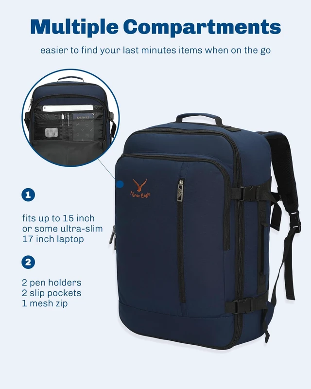 Alt view image 6 of 7 - 38L Flight Approved Backpack Carry On Travel Bag for Men Women Dark Blue Large Weekender Cabin Luggage,Padded 15" Laptop Sleeve,Convertible Overnight Duffel,9 Organized Pockets