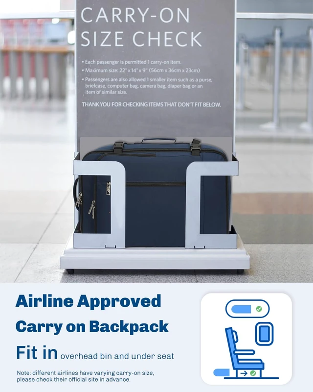 Alt view image 7 of 7 - 38L Flight Approved Backpack Carry On Travel Bag for Men Women Dark Blue Large Weekender Cabin Luggage,Padded 15" Laptop Sleeve,Convertible Overnight Duffel,9 Organized Pockets