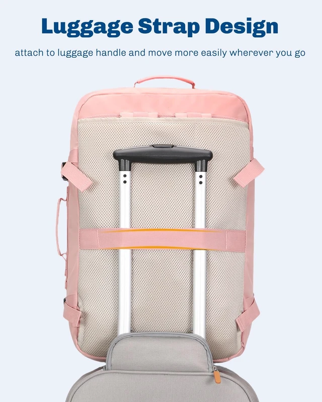 Alt view image 6 of 7 - 38L Flight Approved Backpack Carry On Travel Bag for Men Women Light Pink Large Weekender Cabin Luggage,Padded 15" Laptop Sleeve,Convertible Overnight Duffel,9 Organized Pockets
